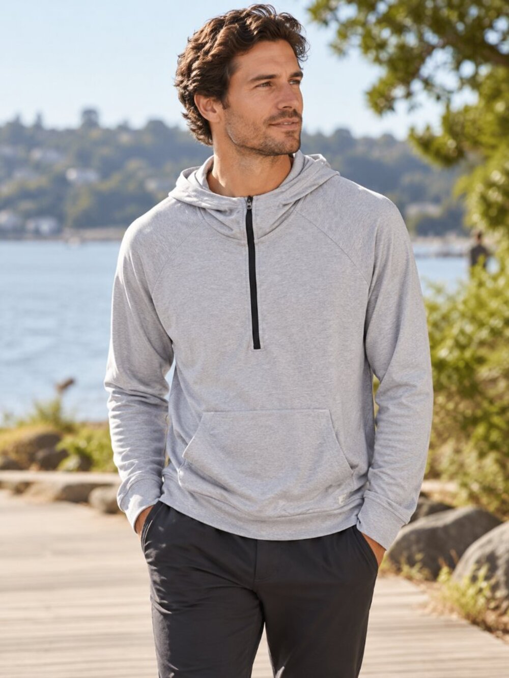 Vuori Men's Ponto Performance Half Zip Pullover Hoodie Gray Size S